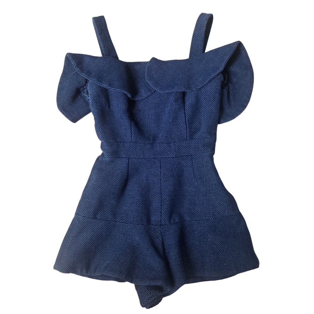 Alexis Bellona Denim Romper Off-Shoulder Ruffle Luxury Designer Coquette Party S
